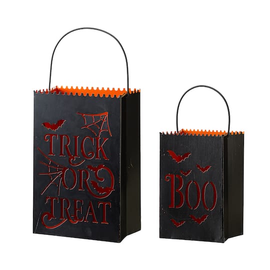 Glitzhome&#xAE; Halloween Trick or Treat Metal Bucket Set